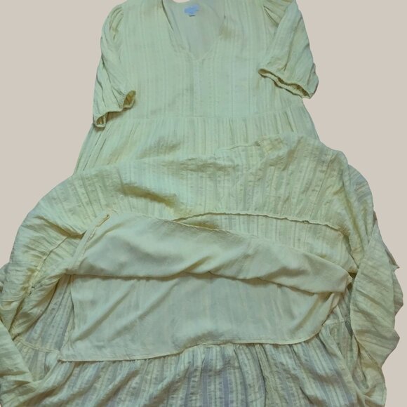 J. Jill 2X Yellow Pineapple Jacquard Tiered Maxi Dress Cottagecore Boho Lounge - Picture 6 of 8